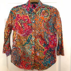 LAUREN Ralph Lauren Button Down 3/4 Sleeve Shirt